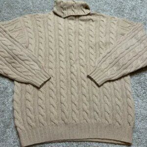 VTG Polo Ralph Lauren Wool & Cashmere Blend Camel Cable Knit Turtleneck Sweater